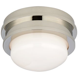 Chapman & Myers for Visual Comfort Signature Launceton 5" Solitaire Flush Mount in Polished Nickel with White Glass For Sale