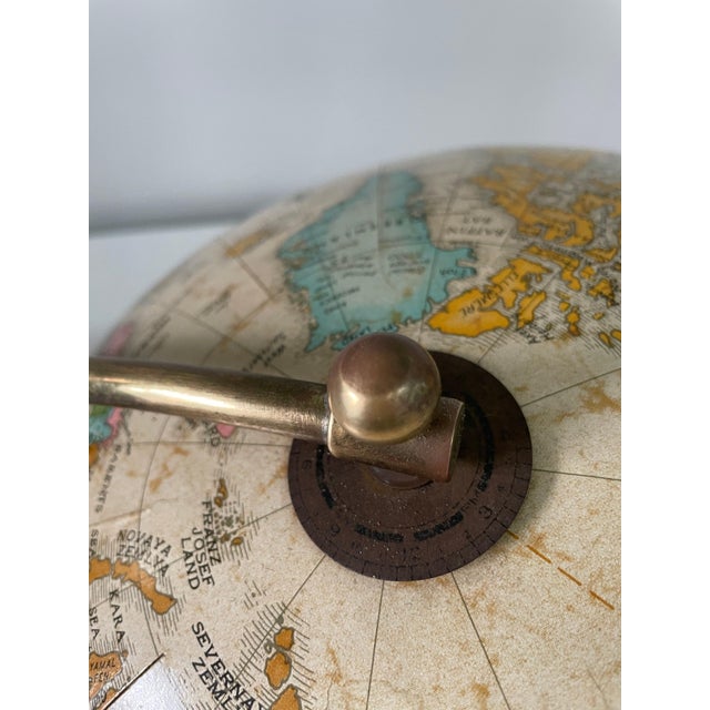 Extremely Rare Cantilevered Style Teak & Brass World Globe For Sale - Image 10 of 18