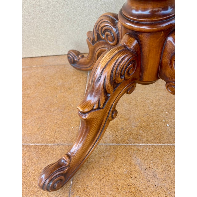 20th Century Spanish Carved Wood Pedestal Side Table, 1950 For Sale - Image 12 of 16