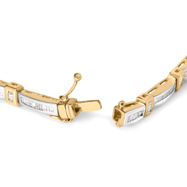 Contemporary 14K Yellow Gold 1.00 Cttw Baguette Diamond Channel Link Bracelet For Sale - Image 3 of 5