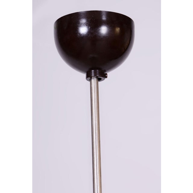 1960s Mid-Century Modern Pendant Light in Chrome and Steel with Opal Glass, Czech, 1960s For Sale - Image 5 of 8