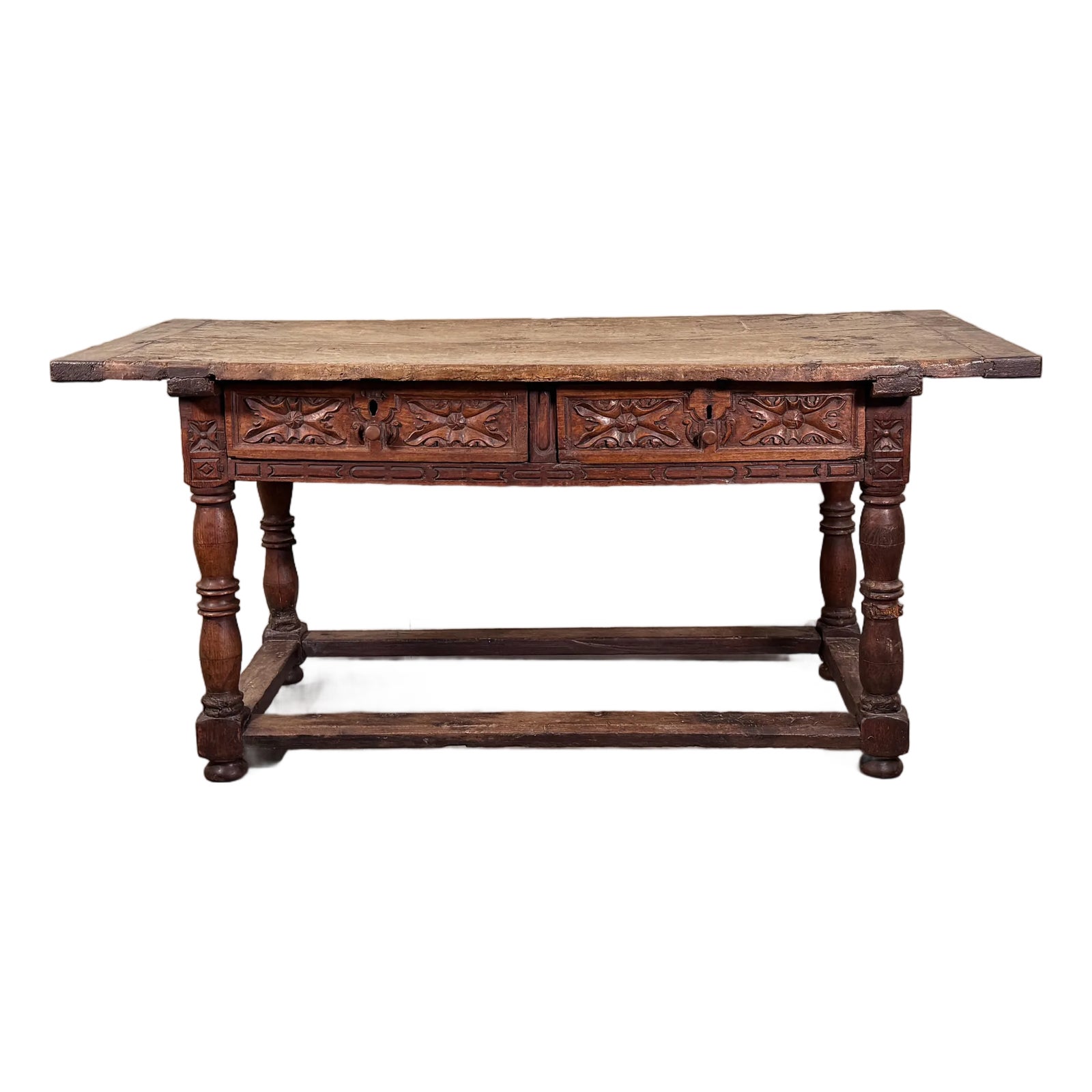 Rare Antique 17th/18th Century European Rustic Oak Hand Carved Refectory Table