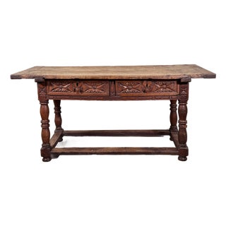 Rare Antique 17th/18th Century European Rustic Oak Hand Carved Refectory Table For Sale