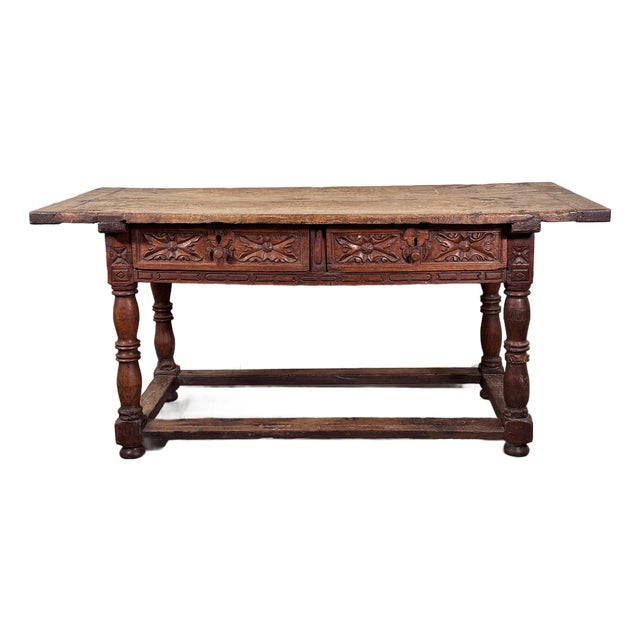 Rare Antique 17th/18th Century European Rustic Oak Hand Carved Refectory Table For Sale