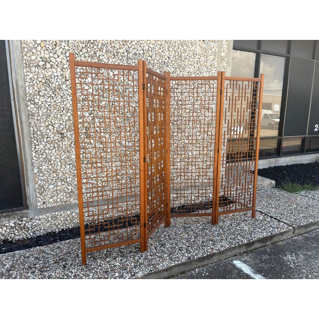 Mid 20th Century Teak Four Panel Room Divider Screen For Sale - Image 12 of 13