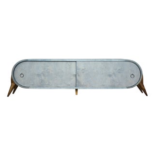 Mid-Century Modern Italian Turquoise Streamline Sideboard in Birch, 1960s For Sale