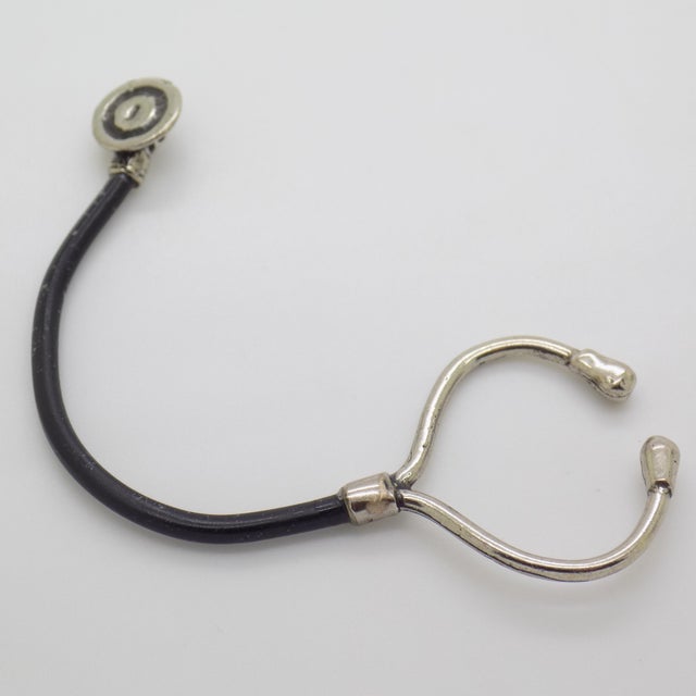 1980s Vintage Italian Handmade Genuine Silver .800 Stethoscope Dollhouse Miniature For Sale - Image 5 of 9