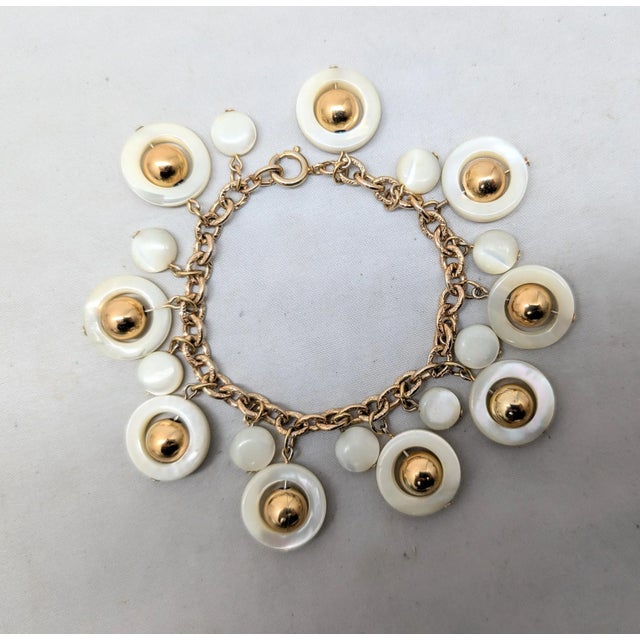 Napier Vintage Napier Goldtone Mother-of-Pearl Charm Bracelet For Sale - Image 4 of 6