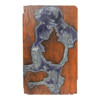 Mid Century Birdman Metal & Wood Print Block in the Manner of Leonard Baskin For Sale