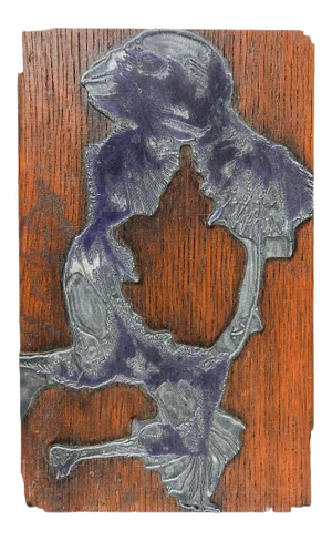 Mid Century Birdman Metal & Wood Print Block in the Manner of Leonard Baskin