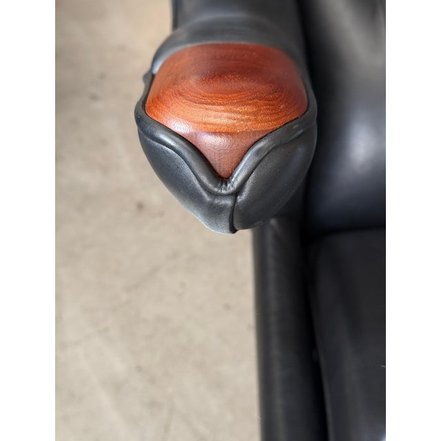 Mid 20th Century Hans Wegner A.P. Stolen Papa Bear Chair AP-19 & Ottoman Redone in Black Leather For Sale - Image 17 of 18