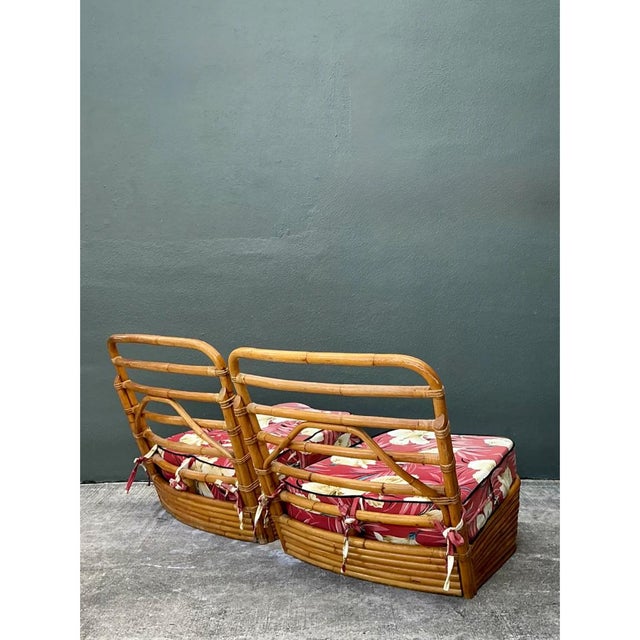 Vintage Stacked Wave Rattan Slipper Chairs After Paul Frankl For Sale - Image 10 of 13