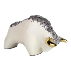Mid-Century Modern Vintage Otto Keramik Ceramic Bull Buffalo Figurine Off White Black Glaze Germany