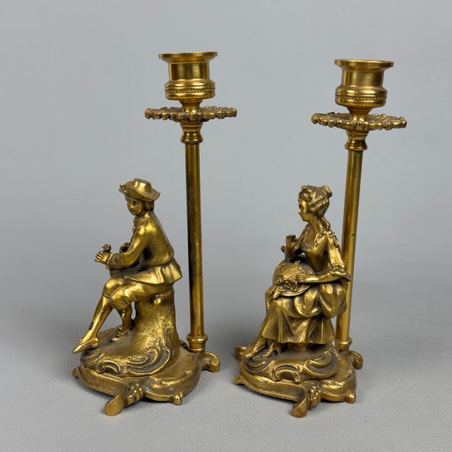 Lady and Knight Candlesticks in Polished Brass, Set of 2 For Sale - Image 4 of 14