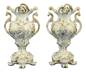 Louis-Philippe Style Porcelain and Gold Vases attributed to Jacob Petit, France, 1800s, Set of 2