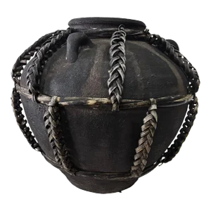 Volcanic Black Clay Rattan Wrapped Ceramic Vessel Vase