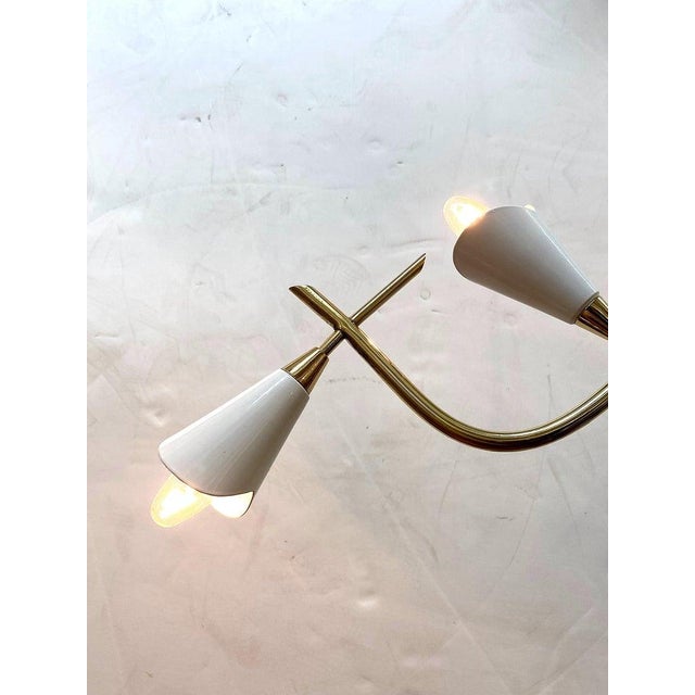 Beige Italian 1950s Brass and White Enamel Pendant Light Chandelier For Sale - Image 8 of 8
