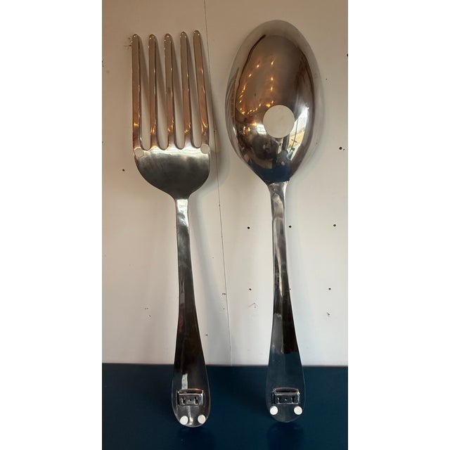 1970s Vintage Huge Curtis Jere Fork and Spoon Wall Sculptures - Kitchen Giant Pop Art Pair at 46” For Sale - Image 5 of 6
