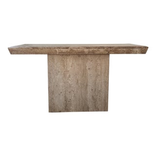 Vintage Postmodern Travertine Console Table For Sale