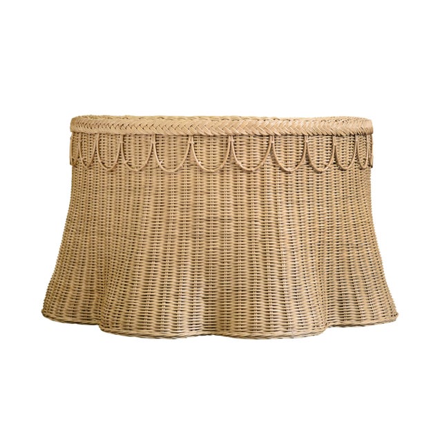 Wood Matthew Izzo Home Giada Natural Woven Rattan Round Coffee Table With Scalloped Base For Sale - Image 7 of 7