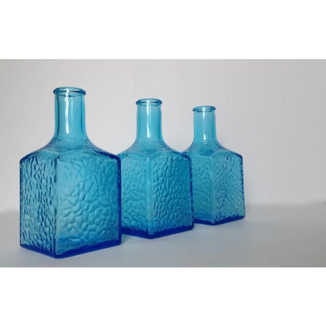 Mid-Century Modern Vintage C.1960's Mid-Century Cerulean Blue Textured Bottles -Set of 3 For Sale - Image 3 of 11