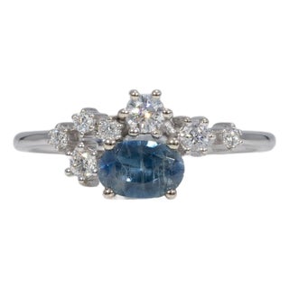 Natural Montana Sapphire Ring With Earth-Mined Diamond Accents: Solid 14k Gold, Size 6.75 For Sale