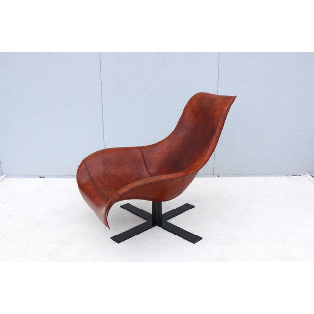 Mid-Century Modern Antonio Citterio for B&b Italia Patinated Cognac Leather Mart Swivel Armchair For Sale - Image 3 of 18