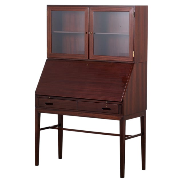 Vintage Mahogany Secretaire with Display Cabinet by Kai Winding for P. Jeppesen, 1950s For Sale - Image 15 of 15