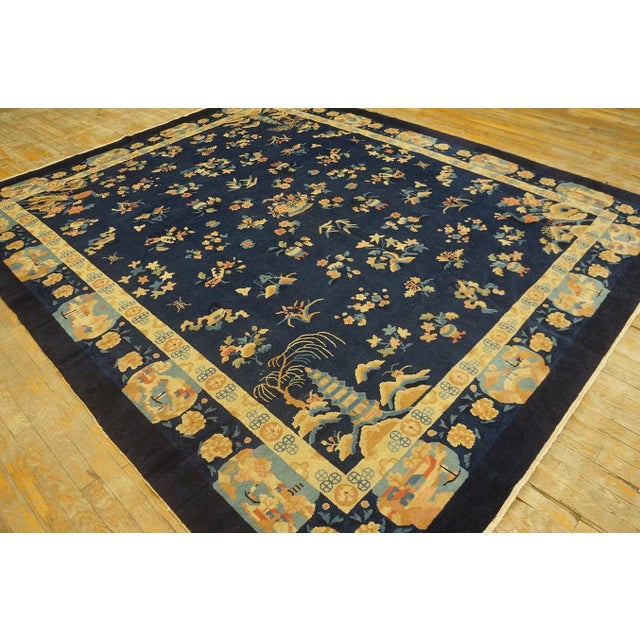 Antique Chinese Art Deco rug, size: 8' 2''x 9' 10''. Antique Chinese – Peking Chinese Allover Floral Blue 1920s Blue Rug,...