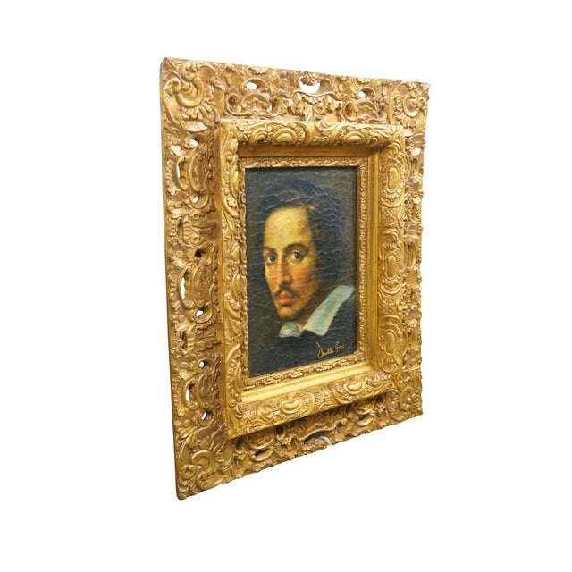 Vintage oil painting on linen after a self-portrait created by the Italian artist Gian Lorenzo Bernini. The painting is a...