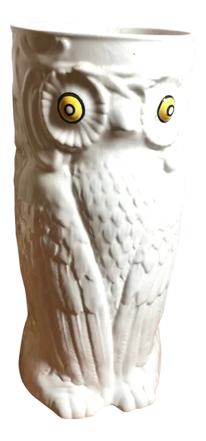 Mid Century White Ceramic Owl Umbrella Stand