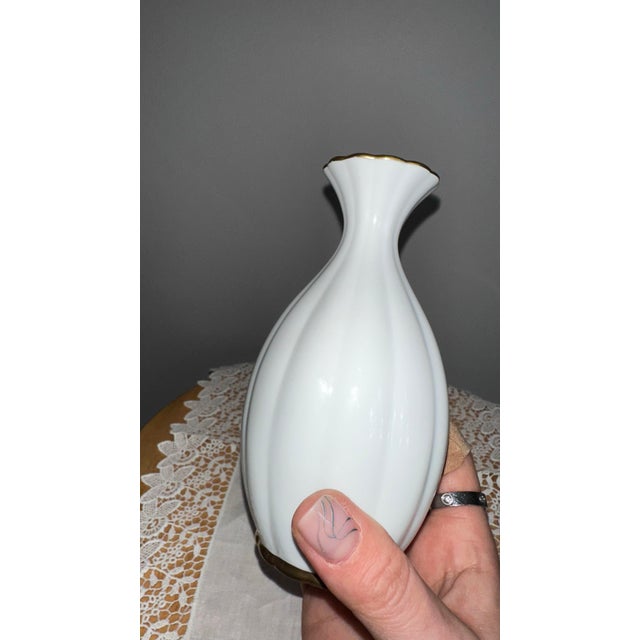Ceramic Vintage Christian Dior Art De La Table Vase | White Porcelain Bud Vase With Gold Trim | Dior Home Decor | Made in Japan For Sale - Image 7 of 10