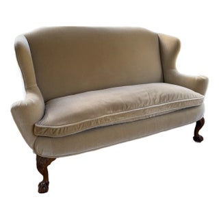 Late 19th Century Georgian Wingback Settee, With Walnut Ball & Claw Feet/Acanthus Leaves For Sale