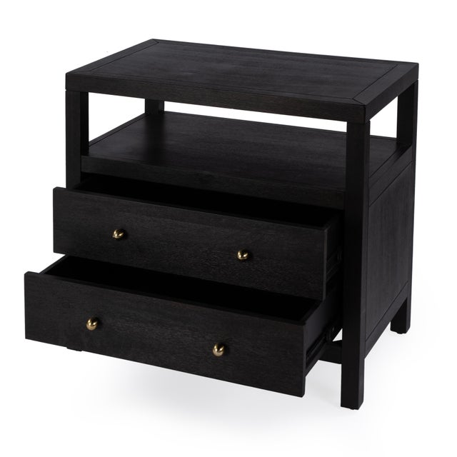 2020s Nora 28 in. W Rectangular 2 Drawer Wide Nightstand with Open Shelf, Antique Coffee For Sale - Image 5 of 11