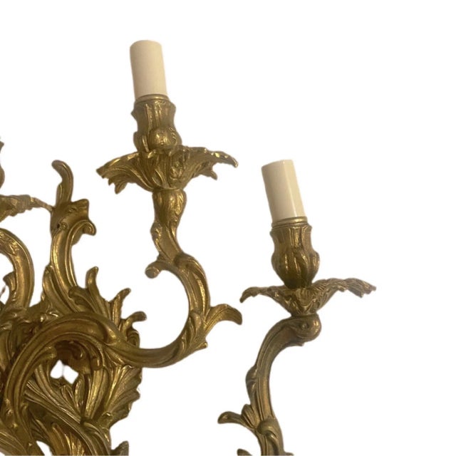 19th Century French Rococo 5 Arm Wired Wall Sconces - A Pair For Sale - Image 10 of 11