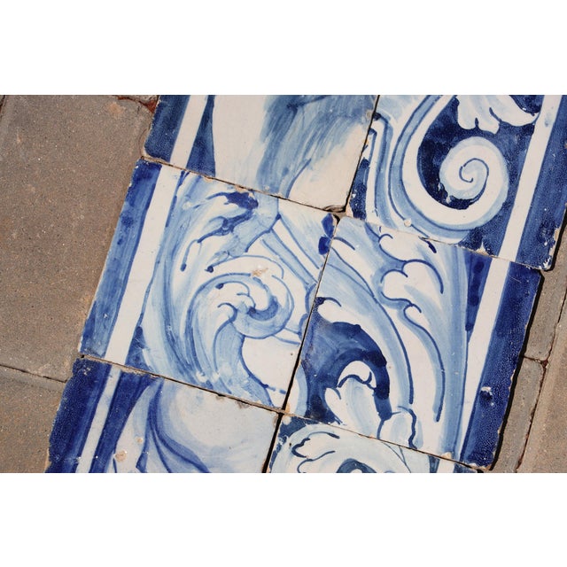 Antique 18th Century Portuguese Baroque Scrollwork Tiles in Cobalt Blue & White, Antique Set of 6 For Sale - Image 6 of 8