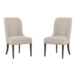 Contemporary Beige Upholstered Dining Chairs - a Pair For Sale