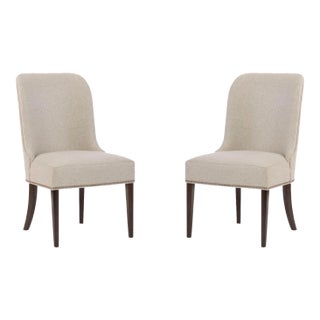 Contemporary Beige Upholstered Dining Chairs - a Pair For Sale