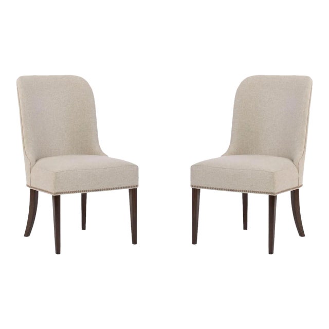 Contemporary Beige Upholstered Dining Chairs - a Pair For Sale