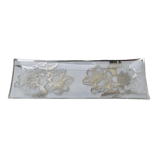 Vintage Art Nouveau Silver Overlay Rectangular Serving Dish For Sale