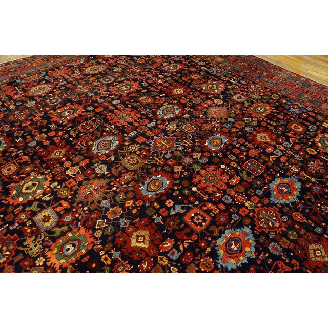 Navy Blue 1900s Blue Navy Harshang Tribal Antique W. Persian Bijar Rug 11'8" X 14'2" Handknotted Wool Carpet For Sale - Image 8 of 18