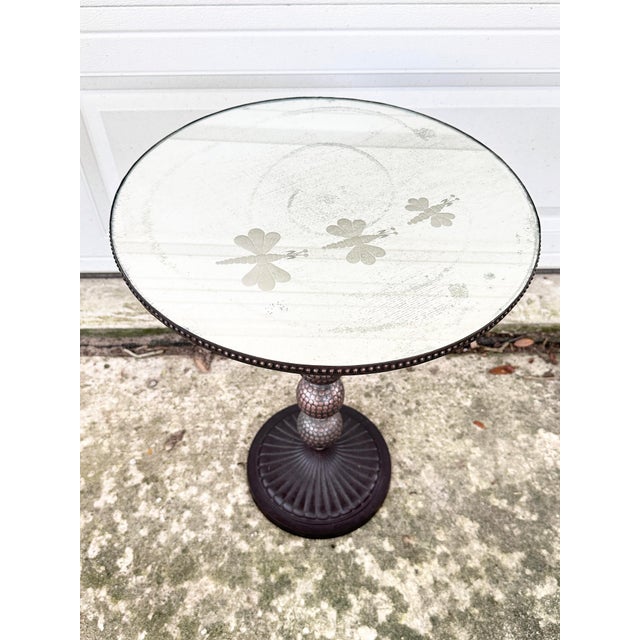 Vintage Etched Dragonfly Mirrored Top Side Table For Sale In New Orleans - Image 6 of 7
