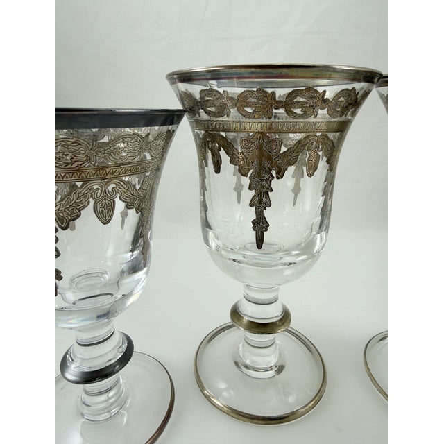 Hollywood Regency Vintage Arte Italica Vetro Silver Wine (2) and Water Goblet (4) Italy - Set of 6 For Sale - Image 3 of 6