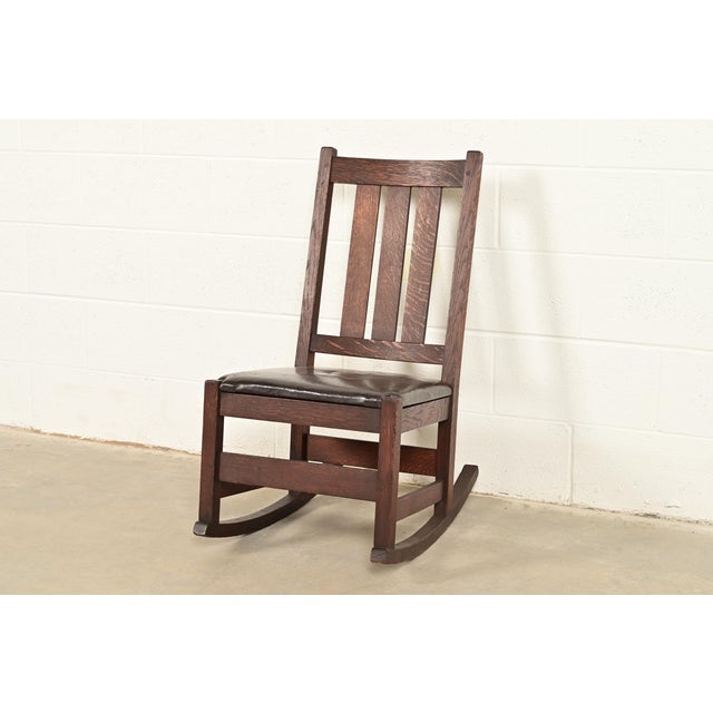 L. & J.G. Stickley, Inc. L. & J. G. Stickley Antique Mission Oak Arts & Crafts Rocking Chair, Circa 1910 For Sale - Image 4 of 12