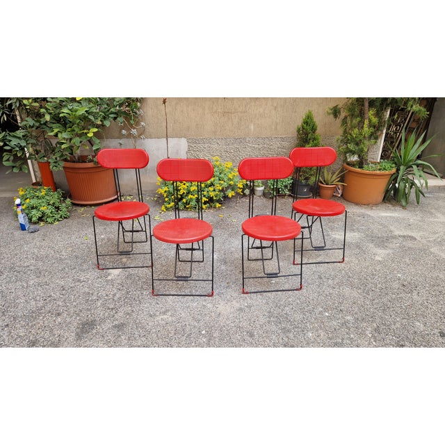 Cricket Folding Chairs in Black Metal and Red Plastic by Andries Van Onck for Magis, 1970s, Set of 4 For Sale - Image 10 of 11