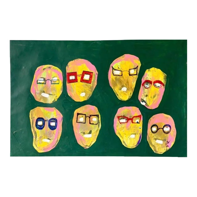 Vintage Oil Painting of Faces Signed Olin 1971 For Sale