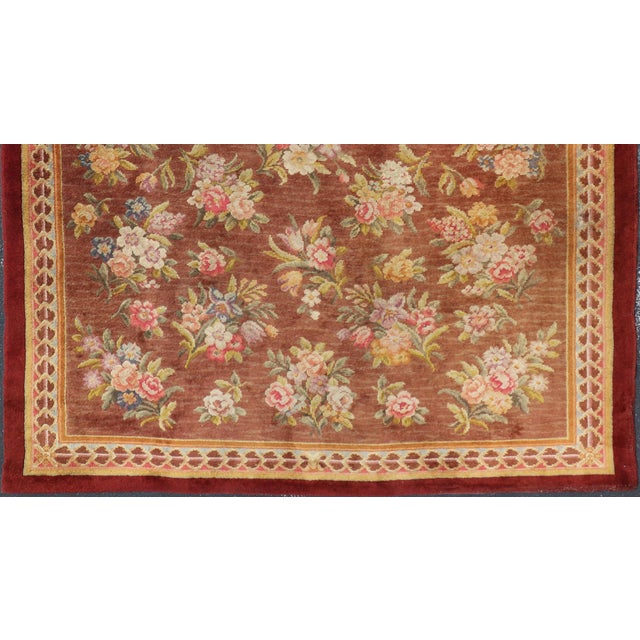 Antique Hand Knotted European Savonnerie Rug in Wool With Floral Design For Sale - Image 4 of 12