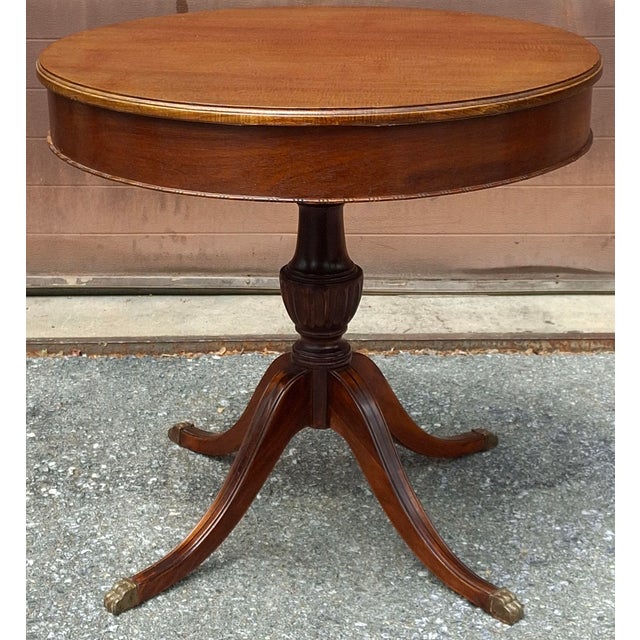 Traditional 1940s Georgian-Style Mahogany Drum Table With a Single Drawer and Brass Hardware For Sale - Image 3 of 9
