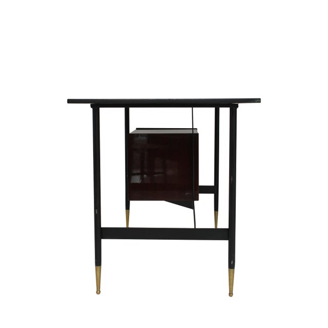Gold Mid-Century Rosewood Desk with White Lacquered Drawers, Italy, 1950s For Sale - Image 8 of 9