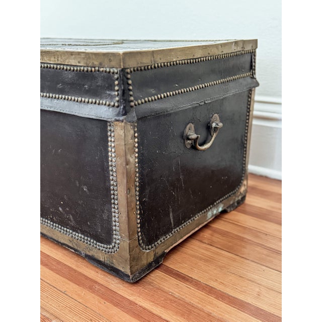 19th C English Leather & Camphor Wood Trunk For Sale - Image 4 of 10